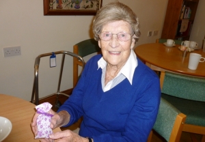 Sybil with her lavender bag