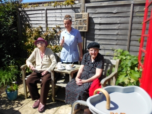 Peggy, Emma and Joyce enjoy the sunshine
