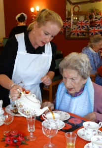 Joan enjoying a cup of tea