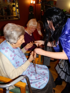 Joan looking at the baby snake